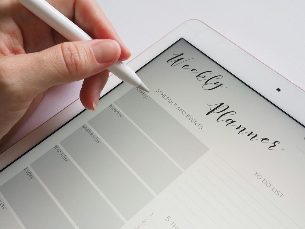 A digital weekly planner designed for use on an iPad